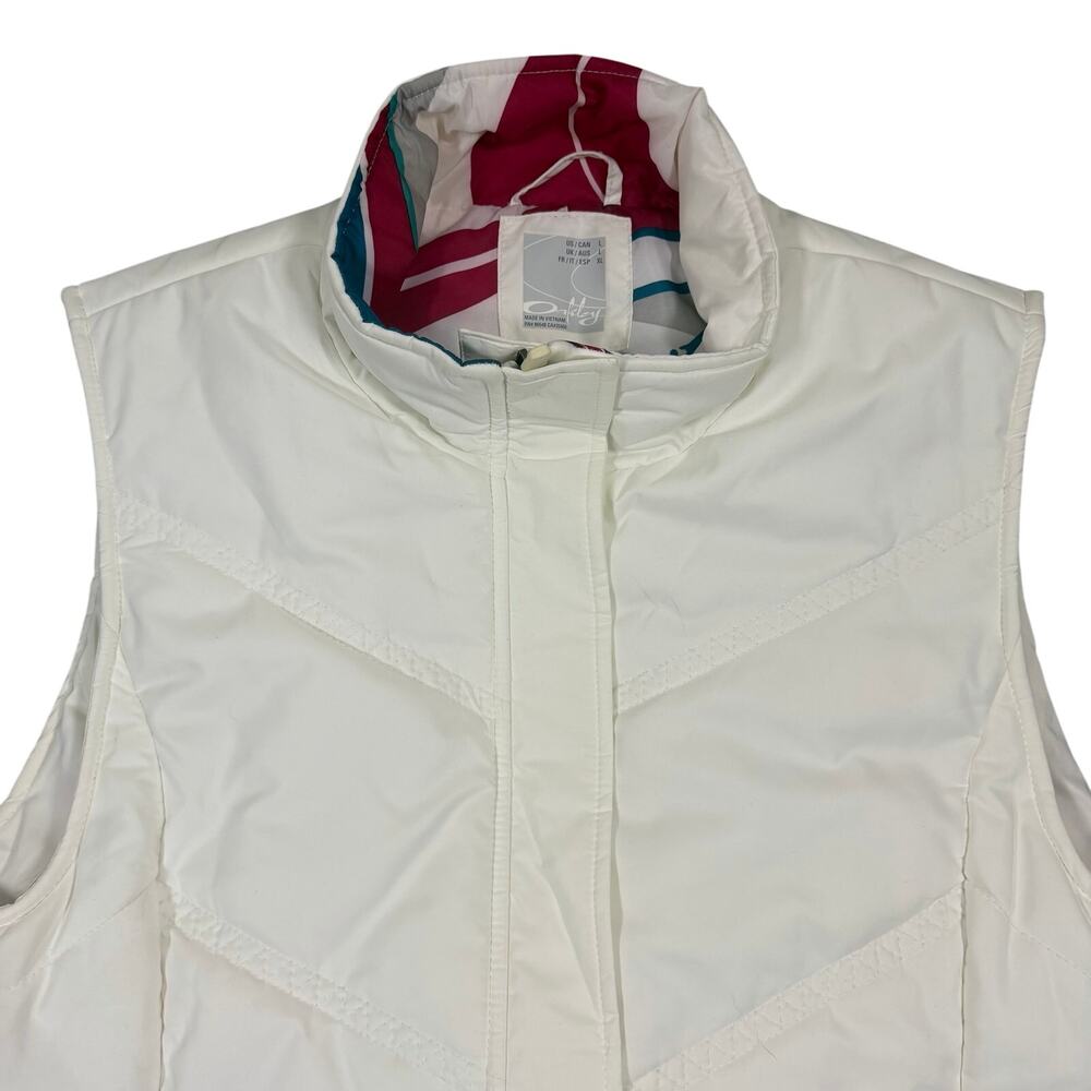 Oakley Womens White Puffer Vest Size Large Full Zip Insulated